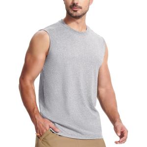 imageMAGCOMSEN Mens Tank Top Cotton Muscle Workout Gym Shirts Moisture Wicking Lightweight Summer Casual Sleeveless ShirtsHeather Light Grey