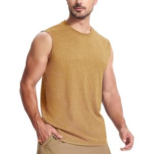 imageMAGCOMSEN Mens Tank Top Cotton Muscle Workout Gym Shirts Moisture Wicking Lightweight Summer Casual Sleeveless ShirtsHeather Turmeric
