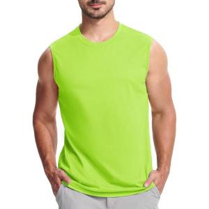 imageMAGCOMSEN Mens Tank Top Cotton Muscle Workout Gym Shirts Moisture Wicking Lightweight Summer Casual Sleeveless ShirtsNeon Green