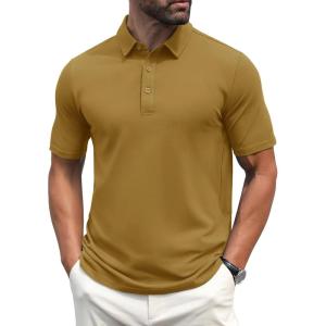 imageMAGCOMSEN Mens Polo Shirts Short Sleeve Cotton Pique Golf Shirt Casual Collared Shirt Lightweight Work Shirts with 3 ButtonsBrown