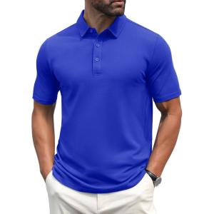 imageMAGCOMSEN Mens Polo Shirts Short Sleeve Cotton Pique Golf Shirt Casual Collared Shirt Lightweight Work Shirts with 3 ButtonsColor Blue