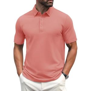 imageMAGCOMSEN Mens Polo Shirts Short Sleeve Cotton Pique Golf Shirt Casual Collared Shirt Lightweight Work Shirts with 3 ButtonsPink