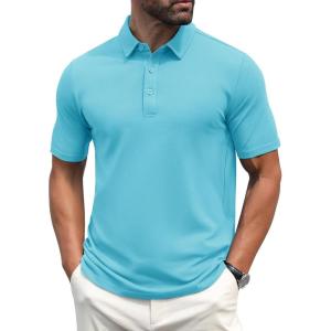 imageMAGCOMSEN Mens Polo Shirts Short Sleeve Cotton Pique Golf Shirt Casual Collared Shirt Lightweight Work Shirts with 3 ButtonsSky Blue