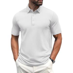 imageMAGCOMSEN Mens Polo Shirts Short Sleeve Cotton Pique Golf Shirt Casual Collared Shirt Lightweight Work Shirts with 3 ButtonsWhite