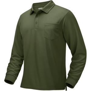 imageMAGCOMSEN Mens Polo Shirts with Pocket Long Sleeve Golf Quick Dry Shirts Performance Athletic Work Casual Collared ShirtArmy Green