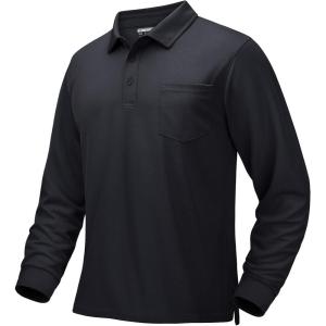 imageMAGCOMSEN Mens Polo Shirts with Pocket Long Sleeve Golf Quick Dry Shirts Performance Athletic Work Casual Collared ShirtBlack