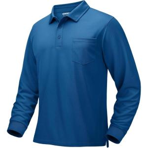 imageMAGCOMSEN Mens Polo Shirts with Pocket Long Sleeve Golf Quick Dry Shirts Performance Athletic Work Casual Collared ShirtBlue Green