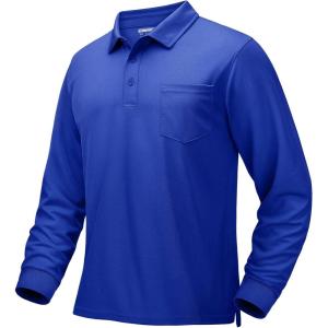 imageMAGCOMSEN Mens Polo Shirts with Pocket Long Sleeve Golf Quick Dry Shirts Performance Athletic Work Casual Collared ShirtBright Blue
