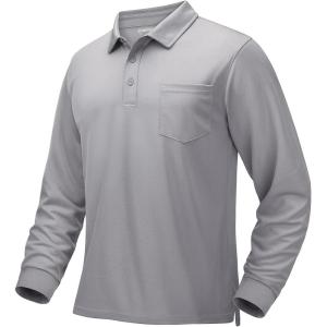 imageMAGCOMSEN Mens Polo Shirts with Pocket Long Sleeve Golf Quick Dry Shirts Performance Athletic Work Casual Collared ShirtLight Grey