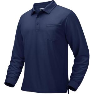 imageMAGCOMSEN Mens Polo Shirts with Pocket Long Sleeve Golf Quick Dry Shirts Performance Athletic Work Casual Collared ShirtNavy