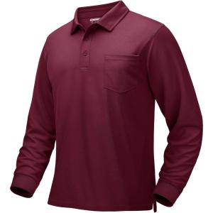 imageMAGCOMSEN Mens Polo Shirts with Pocket Long Sleeve Golf Quick Dry Shirts Performance Athletic Work Casual Collared ShirtWine Red