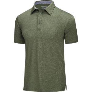 imageMAGCOMSEN Mens Short Sleeve Polo Golf Shirts 3Button Moisture Wicking Athletic TShirts Casual Collared ShirtArmy Green