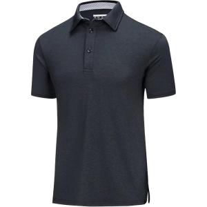 imageMAGCOMSEN Mens Short Sleeve Polo Golf Shirts 3Button Moisture Wicking Athletic TShirts Casual Collared ShirtBlack