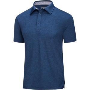imageMAGCOMSEN Mens Short Sleeve Polo Golf Shirts 3Button Moisture Wicking Athletic TShirts Casual Collared ShirtDark Blue