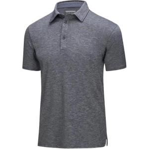 imageMAGCOMSEN Mens Short Sleeve Polo Golf Shirts 3Button Moisture Wicking Athletic TShirts Casual Collared ShirtDark Grey