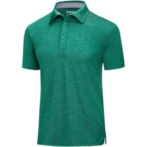 imageMAGCOMSEN Mens Short Sleeve Polo Golf Shirts 3Button Moisture Wicking Athletic TShirts Casual Collared ShirtEmerald Green