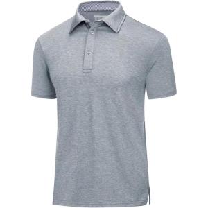 imageMAGCOMSEN Mens Short Sleeve Polo Golf Shirts 3Button Moisture Wicking Athletic TShirts Casual Collared ShirtLight Grey