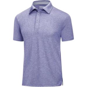 imageMAGCOMSEN Mens Short Sleeve Polo Golf Shirts 3Button Moisture Wicking Athletic TShirts Casual Collared ShirtLight Purple
