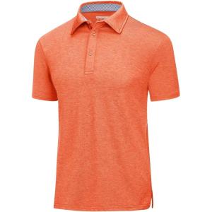 imageMAGCOMSEN Mens Short Sleeve Polo Golf Shirts 3Button Moisture Wicking Athletic TShirts Casual Collared ShirtOrange