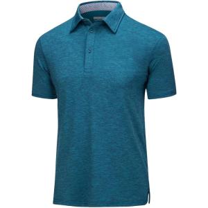 imageMAGCOMSEN Mens Short Sleeve Polo Golf Shirts 3Button Moisture Wicking Athletic TShirts Casual Collared ShirtPeacock Blue