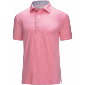 imageMAGCOMSEN Mens Short Sleeve Polo Golf Shirts 3Button Moisture Wicking Athletic TShirts Casual Collared ShirtPink