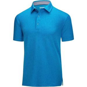 imageMAGCOMSEN Mens Short Sleeve Polo Golf Shirts 3Button Moisture Wicking Athletic TShirts Casual Collared ShirtSea Blue
