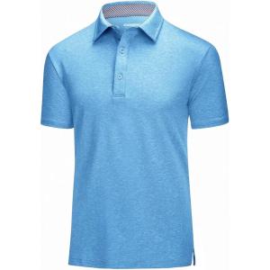 imageMAGCOMSEN Mens Short Sleeve Polo Golf Shirts 3Button Moisture Wicking Athletic TShirts Casual Collared ShirtSky Blue