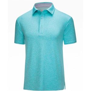 imageMAGCOMSEN Mens Short Sleeve Polo Golf Shirts 3Button Moisture Wicking Athletic TShirts Casual Collared ShirtWater Blue