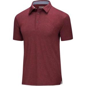 imageMAGCOMSEN Mens Short Sleeve Polo Golf Shirts 3Button Moisture Wicking Athletic TShirts Casual Collared ShirtWine
