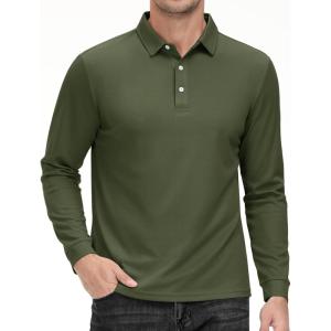 imageMAGCOMSEN Mens Polo Shirt Long Sleeve Golf Shirts Quick Dry Lightweight 3Button Performance Work Fishing AthleticArmy Green