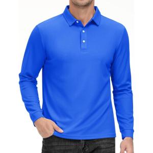 imageMAGCOMSEN Mens Polo Shirt Long Sleeve Golf Shirts Quick Dry Lightweight 3Button Performance Work Fishing AthleticAzure