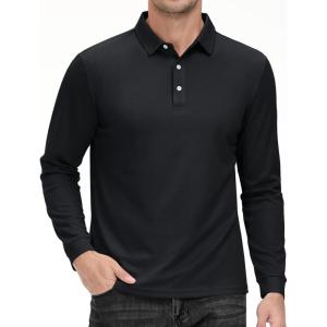 imageMAGCOMSEN Mens Polo Shirt Long Sleeve Golf Shirts Quick Dry Lightweight 3Button Performance Work Fishing AthleticBlack