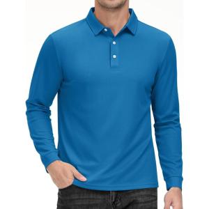 imageMAGCOMSEN Mens Polo Shirt Long Sleeve Golf Shirts Quick Dry Lightweight 3Button Performance Work Fishing AthleticBlue Green