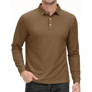 imageMAGCOMSEN Mens Polo Shirt Long Sleeve Golf Shirts Quick Dry Lightweight 3Button Performance Work Fishing AthleticBrown