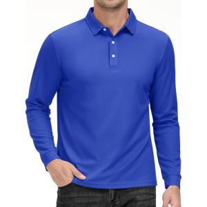 imageMAGCOMSEN Mens Polo Shirt Long Sleeve Golf Shirts Quick Dry Lightweight 3Button Performance Work Fishing AthleticColour Blue