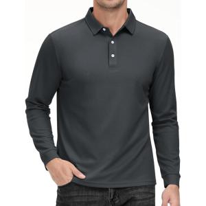 imageMAGCOMSEN Mens Polo Shirt Long Sleeve Golf Shirts Quick Dry Lightweight 3Button Performance Work Fishing AthleticDark Grey