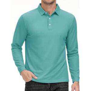 imageMAGCOMSEN Mens Polo Shirt Long Sleeve Golf Shirts Quick Dry Lightweight 3Button Performance Work Fishing AthleticGrey Green