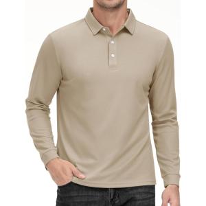 imageMAGCOMSEN Mens Polo Shirt Long Sleeve Golf Shirts Quick Dry Lightweight 3Button Performance Work Fishing AthleticKhaki