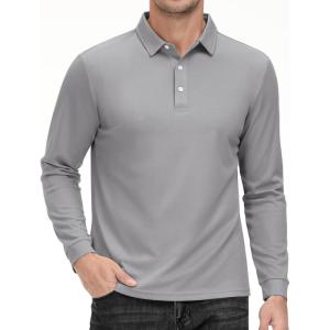 imageMAGCOMSEN Mens Polo Shirt Long Sleeve Golf Shirts Quick Dry Lightweight 3Button Performance Work Fishing AthleticLight Grey