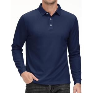 imageMAGCOMSEN Mens Polo Shirt Long Sleeve Golf Shirts Quick Dry Lightweight 3Button Performance Work Fishing AthleticNavy
