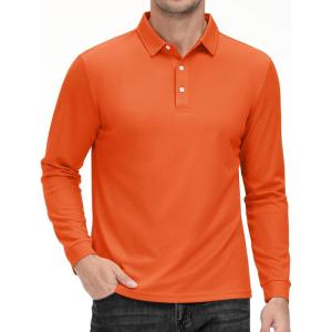 imageMAGCOMSEN Mens Polo Shirt Long Sleeve Golf Shirts Quick Dry Lightweight 3Button Performance Work Fishing AthleticOrange