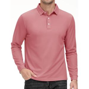 imageMAGCOMSEN Mens Polo Shirt Long Sleeve Golf Shirts Quick Dry Lightweight 3Button Performance Work Fishing AthleticPink