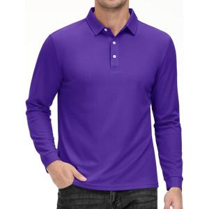 imageMAGCOMSEN Mens Polo Shirt Long Sleeve Golf Shirts Quick Dry Lightweight 3Button Performance Work Fishing AthleticPurple