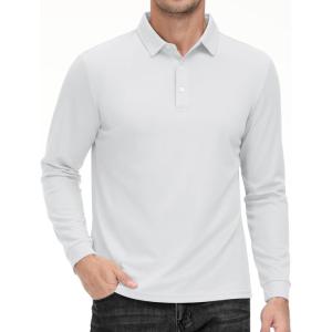 imageMAGCOMSEN Mens Polo Shirt Long Sleeve Golf Shirts Quick Dry Lightweight 3Button Performance Work Fishing AthleticWhite