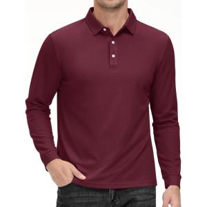 imageMAGCOMSEN Mens Polo Shirt Long Sleeve Golf Shirts Quick Dry Lightweight 3Button Performance Work Fishing AthleticWine Red