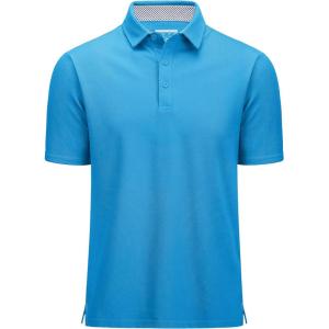 imageMAGCOMSEN Mens Polo Shirts Short Sleeve Cotton Pique 3 Button Classic Fit Casual TShirt Performance Golf ShirtsAzure
