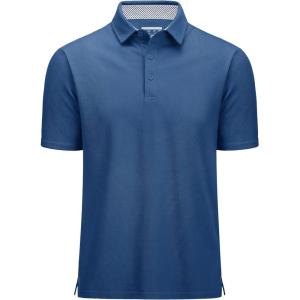 imageMAGCOMSEN Mens Polo Shirts Short Sleeve Cotton Pique 3 Button Classic Fit Casual TShirt Performance Golf ShirtsBlue Grey