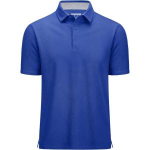 imageMAGCOMSEN Mens Polo Shirts Short Sleeve Cotton Pique 3 Button Classic Fit Casual TShirt Performance Golf ShirtsColor Blue