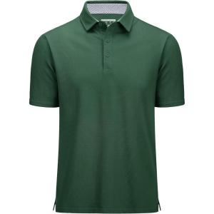 imageMAGCOMSEN Mens Polo Shirts Short Sleeve Cotton Pique 3 Button Classic Fit Casual TShirt Performance Golf ShirtsDark Green