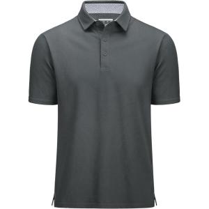 imageMAGCOMSEN Mens Polo Shirts Short Sleeve Cotton Pique 3 Button Classic Fit Casual TShirt Performance Golf ShirtsDark Grey
